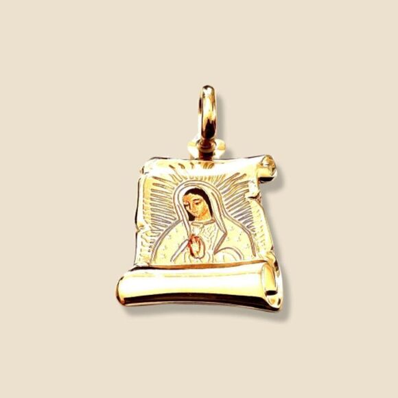 14K Solid Gold Guadalupe Virgin Mary Pendant | A Symbol of Faith and Grace | - Picture 3 of 8